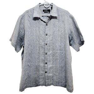 Nat Nast shirt American Fit Luxury Gray Short Sleeve Button-Up  L 100% Linen